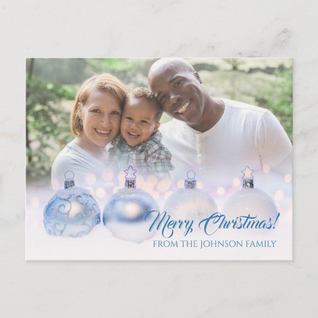 Carte Photo De Noël Familiale Avec Baubles Argent (Devant)