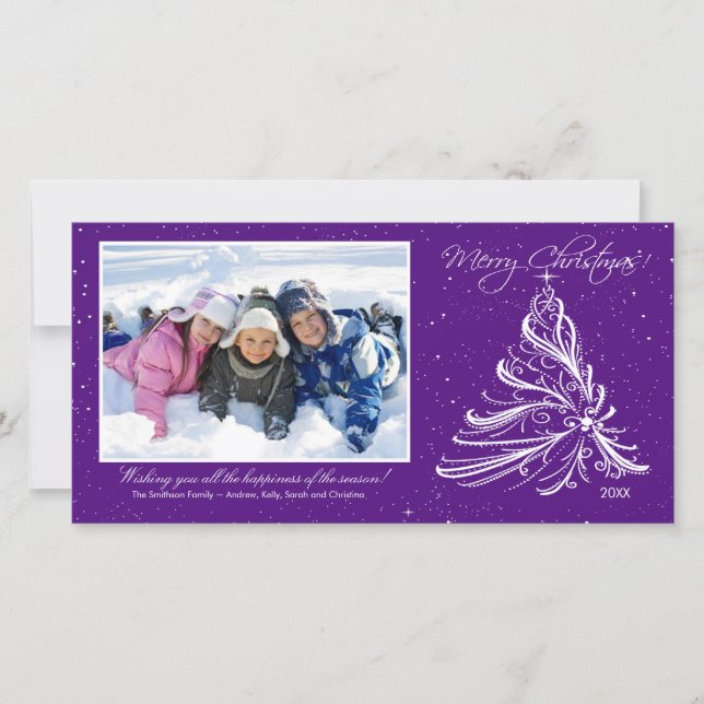 Carte photo de Noël Famille d'Arbre élégant (Devant)