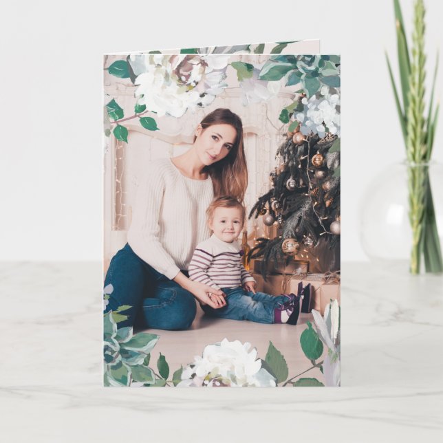 Carte photo de Noël Floral en fleurs (Devant)