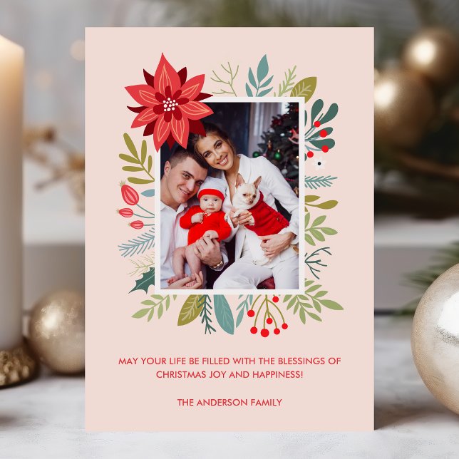 Carte photo de Noël Floral moderne (Créateur téléchargé)