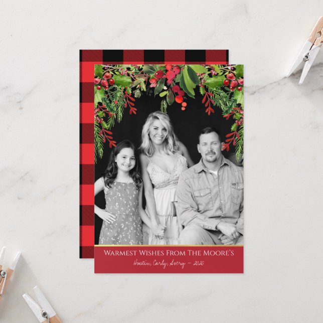 Carte photo de Noël Fresh Garland (Devant/Arrière en situation)