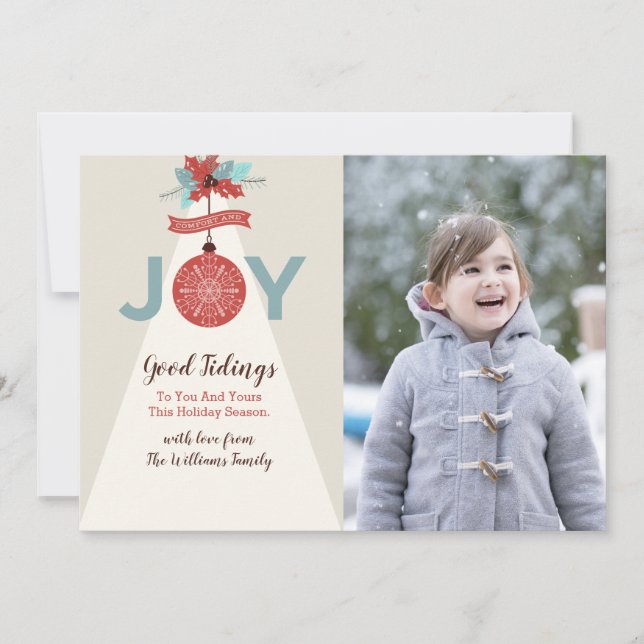 Carte photo de Noël géométrique Comfort & Joy (Devant)