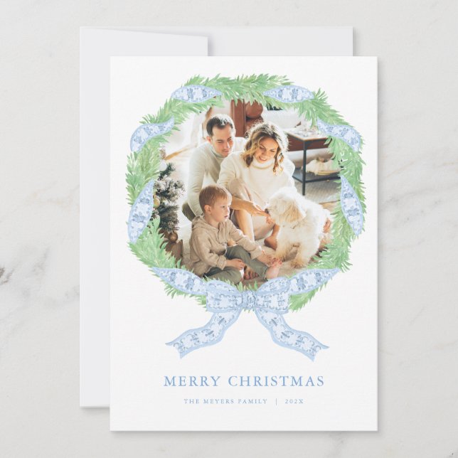 Carte photo de Noël Grandmillenium Blue Wreath (Devant)