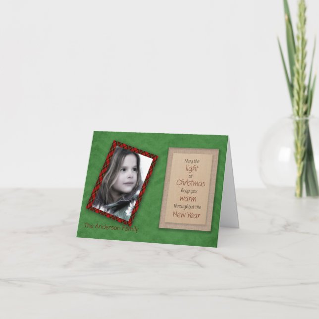 Carte photo de Noël Green Chevron et Red Plaid (Devant)