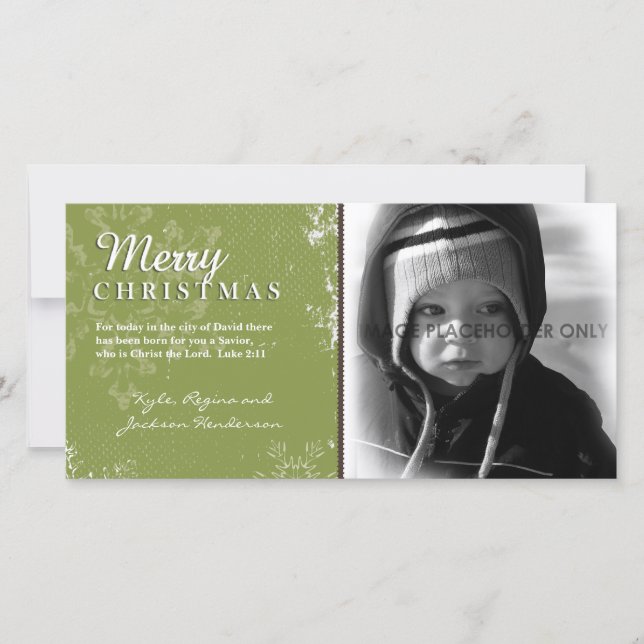 Carte photo de Noël Green Grunge (Devant)