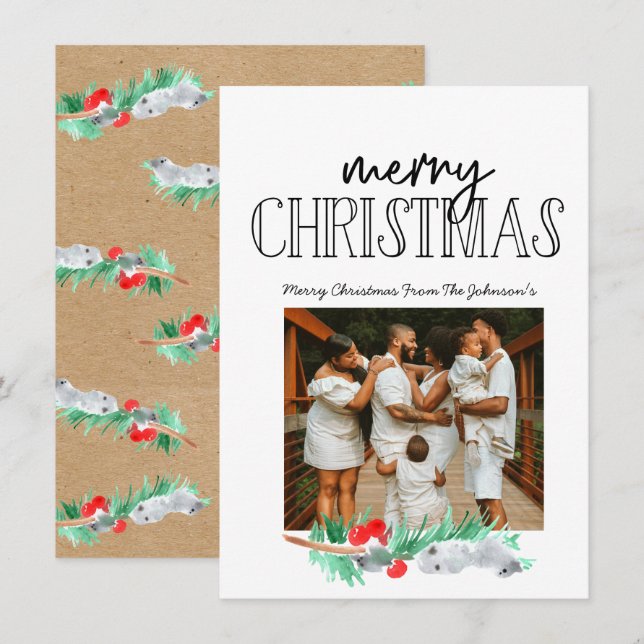 Carte Photo de Noël greeny Flat Card (Devant / Derrière)