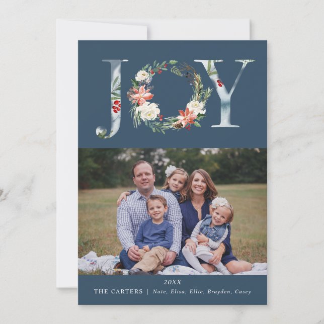 Carte photo de Noël Joy Floral Wreath (Devant)