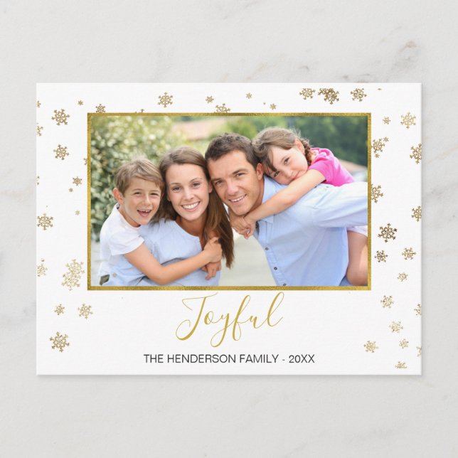 Carte photo de Noël Joyeuse Gold Foil Snowflakes (Devant)