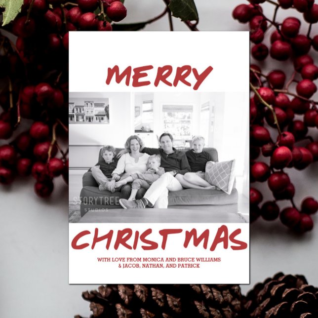 Carte photo de Noël Joyeux branché | Bourgogne (Burgundy Trendy Merry Christmas Photo Card)