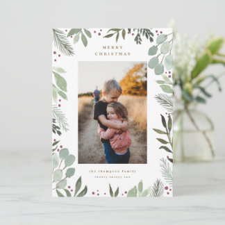 Carte photo de Noël Joyeux de l'aquarelle de forêt