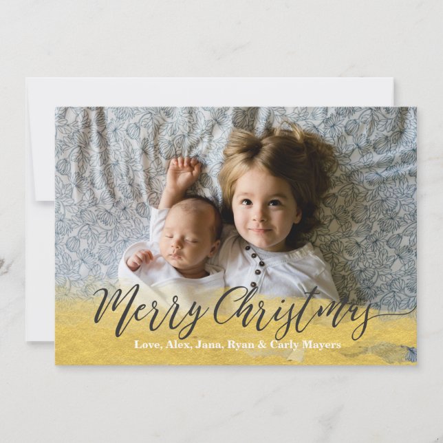 Carte photo de Noël Joyeux en Or Peint (Devant)