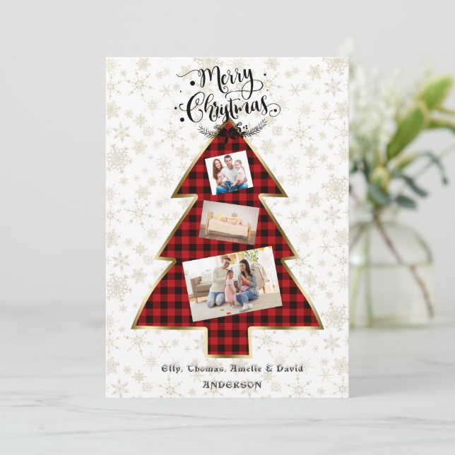 Carte Photo de Noël Joyeux Noël de l'arbre de Noël Rouge (Debout devant)