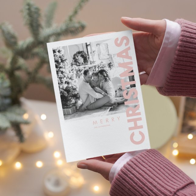 Carte Photo de Noël | Joyeux Noël rose (Créateur téléchargé)