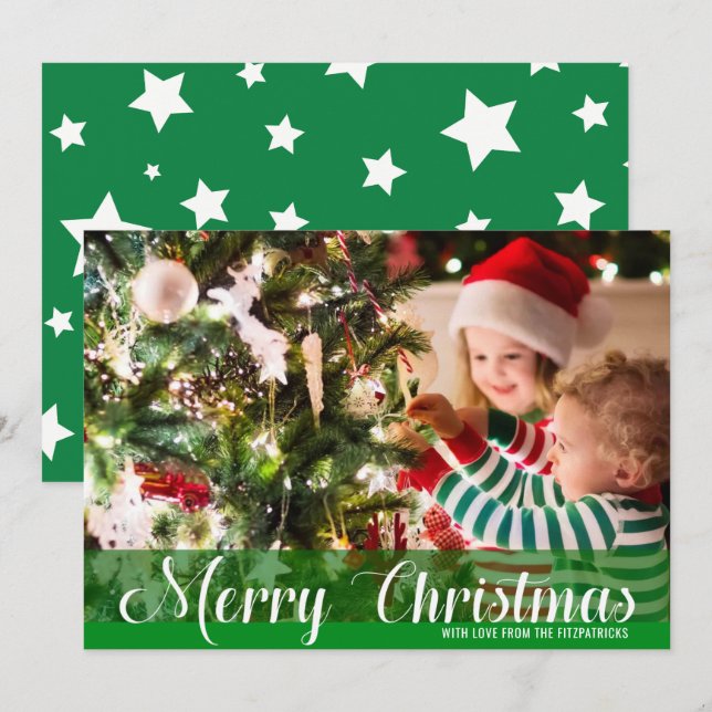 Carte photo de Noël Joyeux Vert (Devant / Derrière)