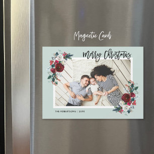 Carte photo de Noël magnétique florale