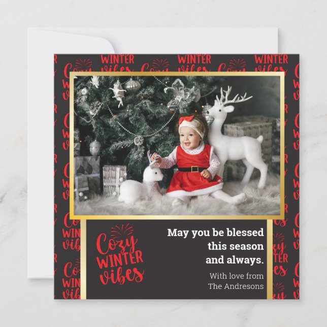 Carte photo de Noël moderne amusant hiver Cosy Vib (Devant)