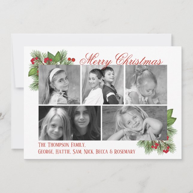 Carte photo de Noël multiphoto Pine Botanique (Devant)