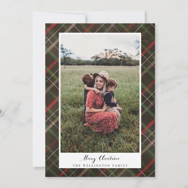 Carte photo de Noël Painted Plaid Motif (Devant)