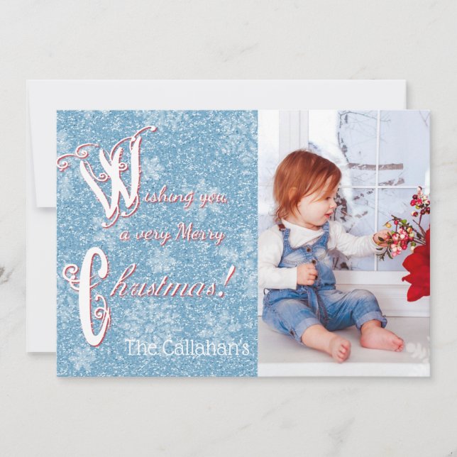 Carte photo de Noël Parties scintillant bleue (Devant)