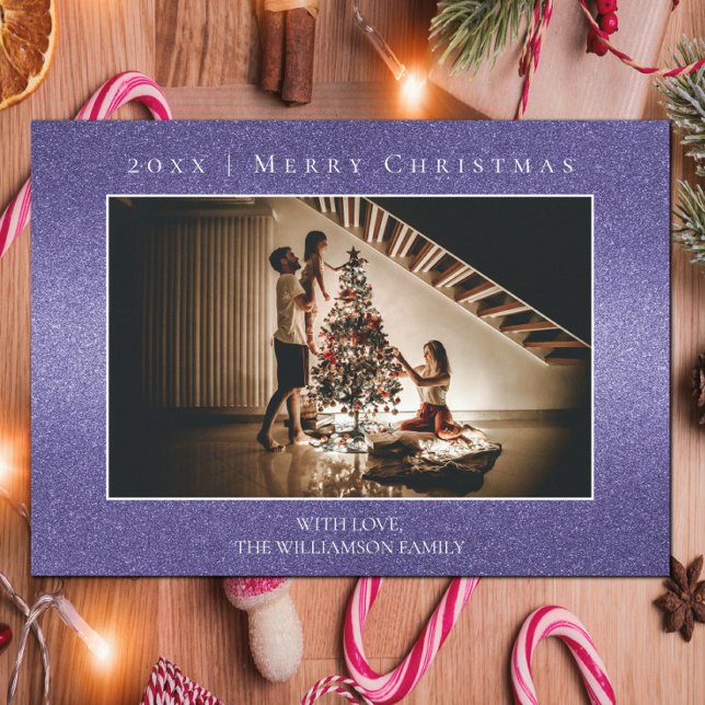 Carte photo de Noël Parties scintillant violet (Purple Glitter Christmas Photo Card)