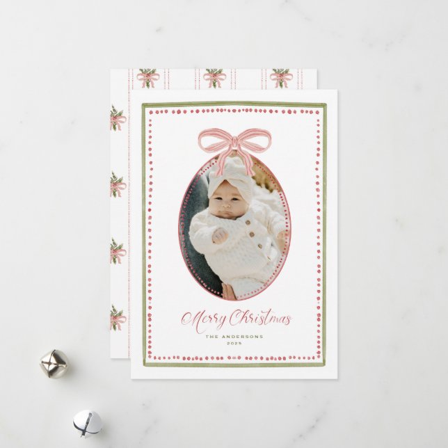 Carte photo de Noël Peinte à la main de charmante  (Devant/Arrière en situation)