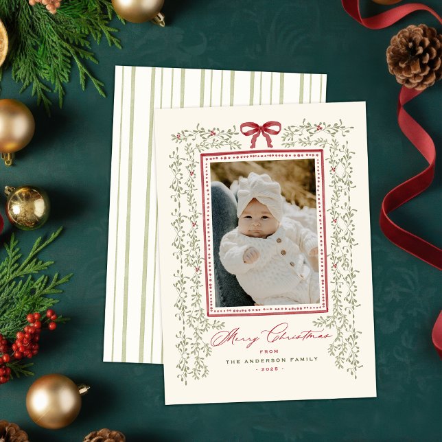 Carte photo de Noël Peinte à la main Sweet Garland (Créateur téléchargé)