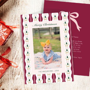 Carte photo de Noël personnalisée Burgundy Stripes
