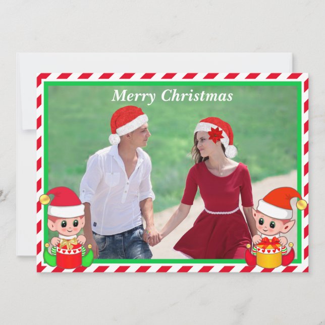 Carte Photo de Noël personnalisée et Elfe mou en rouge e (Devant)