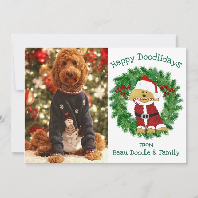 Carte Photo de Noël personnalisée Santa Claus Goldendood (Devant)