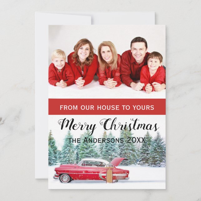 carte photo de Noël personnalisée voiture classiqu (Devant)