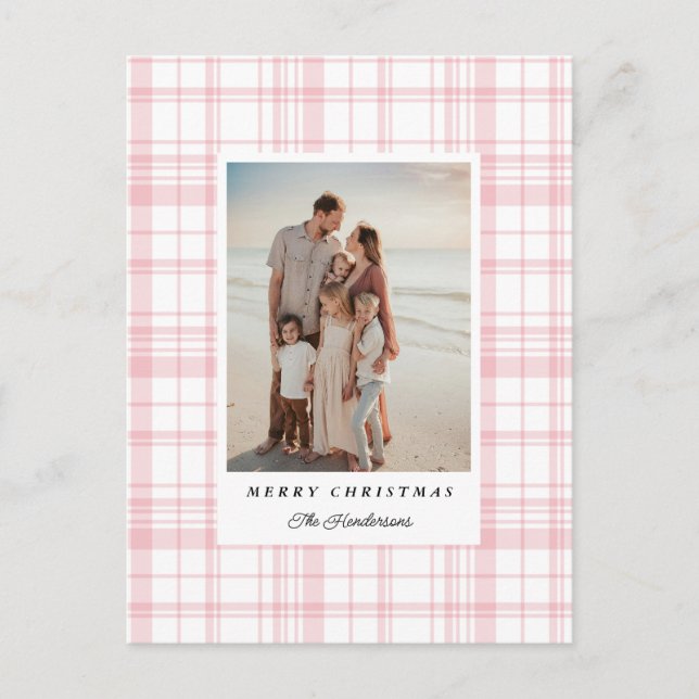 Carte photo de Noël Pink En vichy Plaid Tartan (Devant)