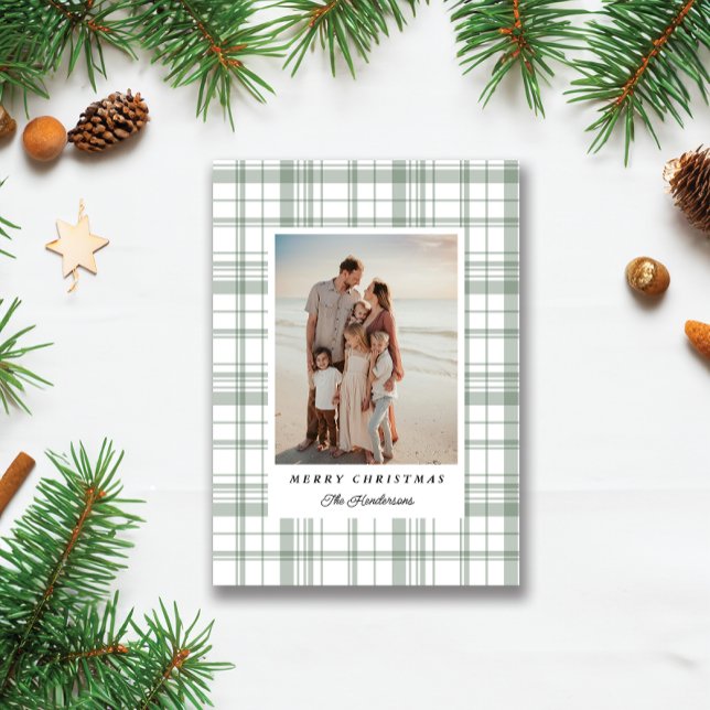 Carte photo de Noël Plaid Flannel Cosy - Vert (Créateur téléchargé)
