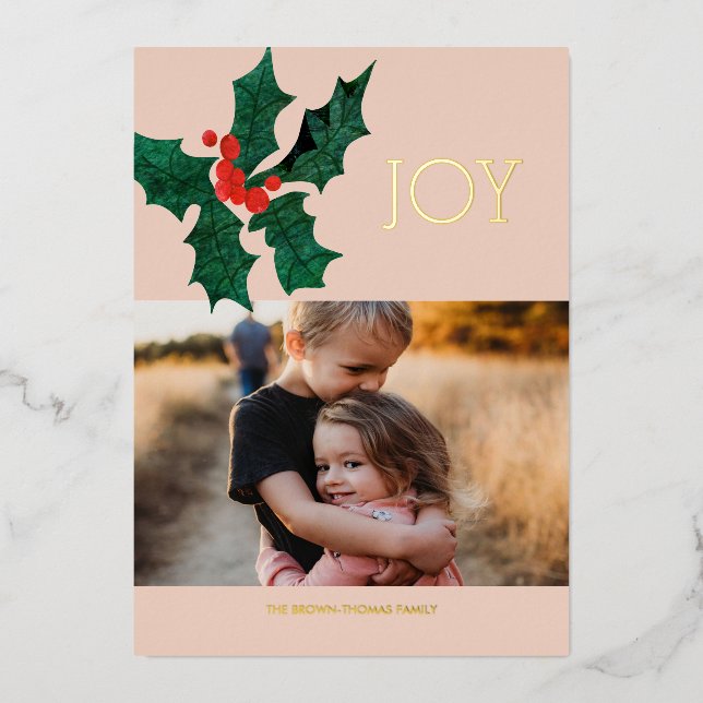 Carte photo de Noël Poinsettia Foil (Recto)