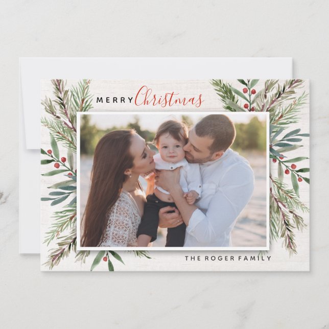 Carte photo de Noël pour la verdure d'hiver (Devant)