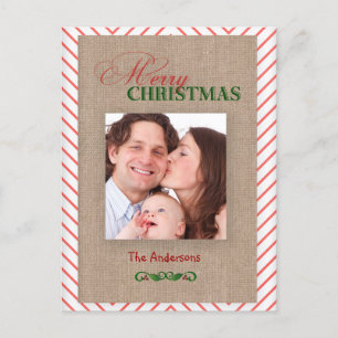 Carte photo de Noël Red Chevron et Burlap