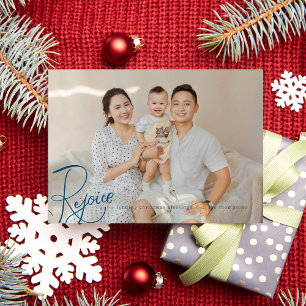 Carte photo de Noël religieuse Rejoice Marine Bleu