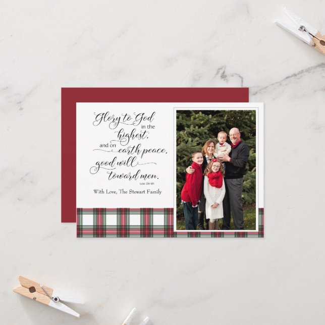 Carte photo de Noël Religuë Luke Bible Verse (Devant/Arrière en situation)