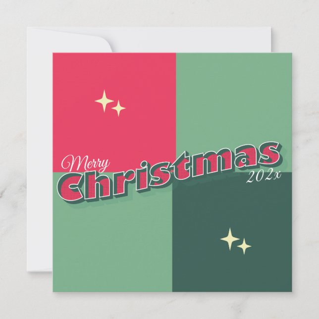 Carte photo de Noël rétro, grande lettre (Devant)