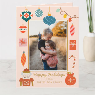 Carte photo de Noël rose Ornement de Noël