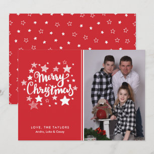 Carte photo de Noël rouge et blanc étoile