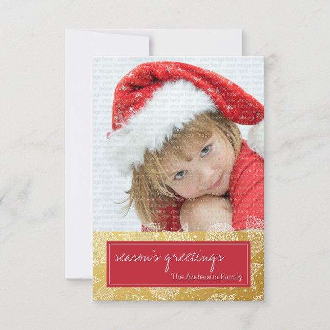 Carte photo de Noël rouge et or (Devant)