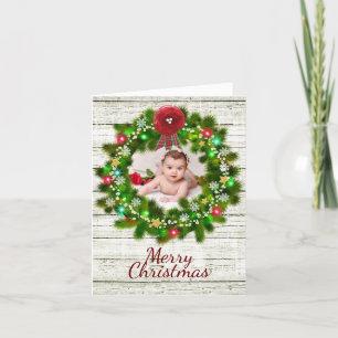 Carte photo de Noël rustique à grains de bois et à