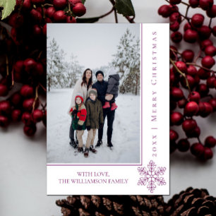 Carte photo de Noël Snowflake moderne   Magenta