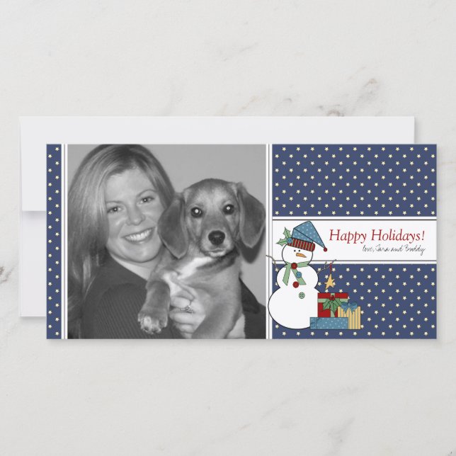 Carte photo de Noël Snowman {blue} (Devant)