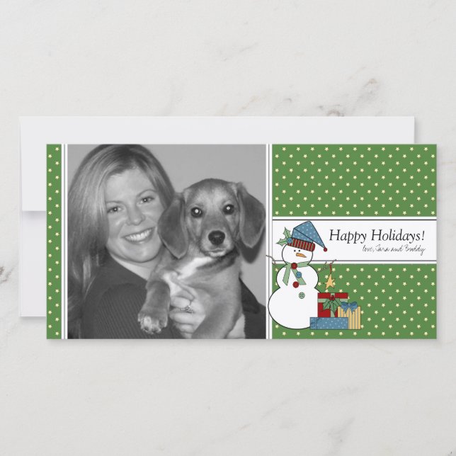 Carte photo de Noël Snowman {green} (Devant)
