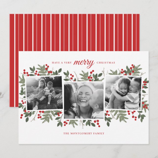 Carte photo de Noël très À feuillage persistant (Devant / Derrière)