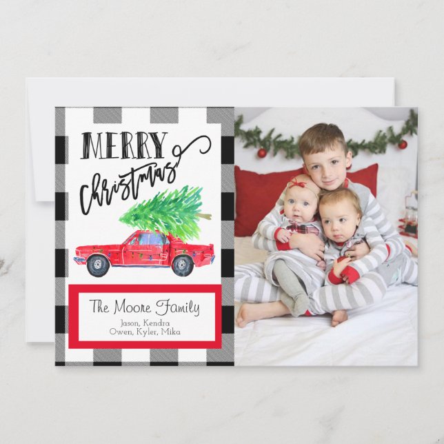 Carte photo de Noël Vintage Mustang (Devant)