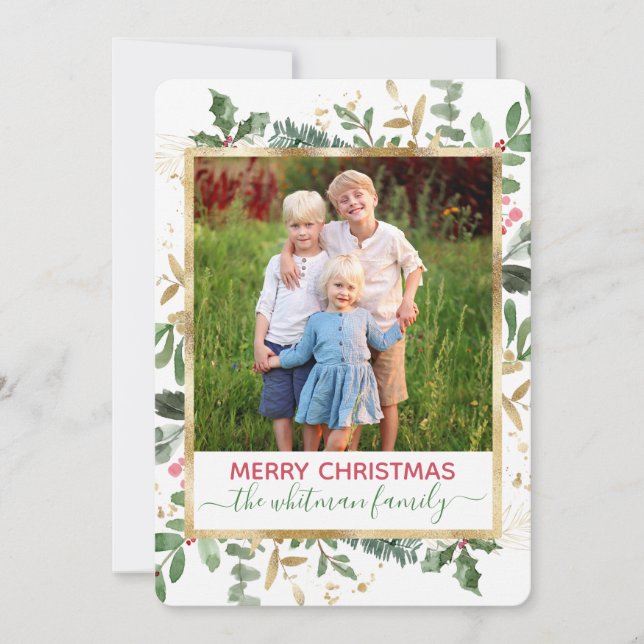 Carte photo de Noël Watercolor Winter Greenery (Devant)