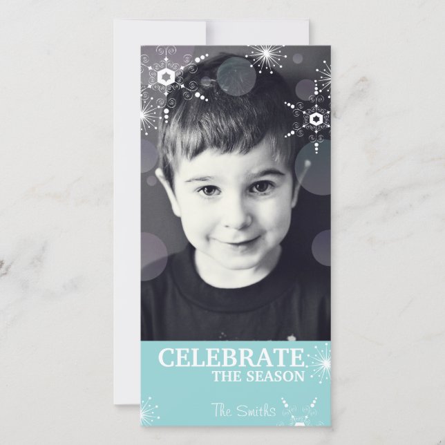 Carte photo de Noël Whimsical Snowflakes Turquoise (Devant)