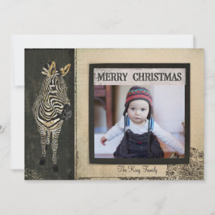 Carte photo de Noël Zebra noir et ivoire